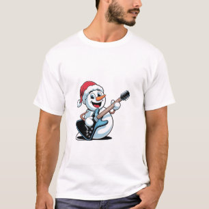 T-shirt Snowman Jouer Guitare électrique Père Noël Noël