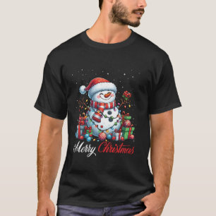 T-shirt Snowman Joyeux Noël Lumières Santa Chapeau Noël Ne