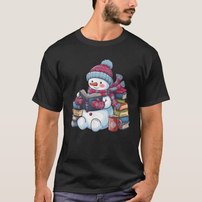 T-shirt Snowman Lecture Livre Amateurs Noël ver de livre L (Devant)