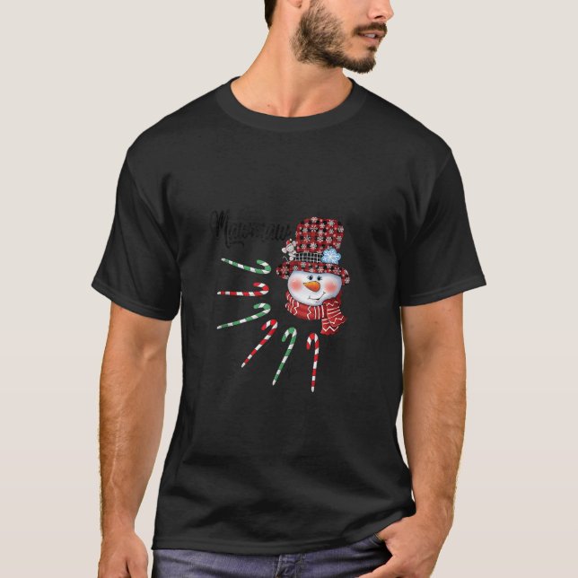 T-shirt Snowman Mawmaw Candy Cane Red Plaid (Devant)