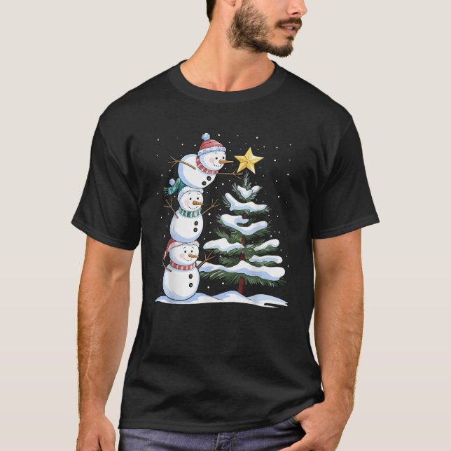 T-shirt Snowman Merry Christmas Xmas Tree Snow Family Paja (Devant)