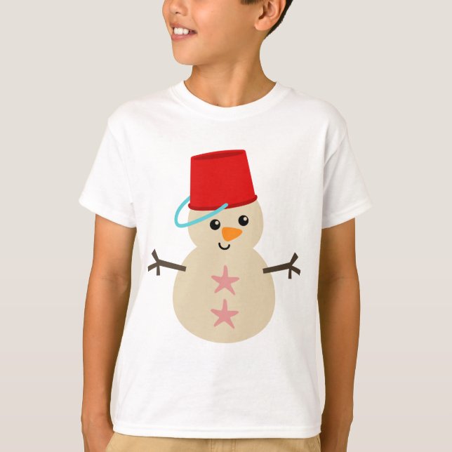T-shirt Snowman mignon fait de sable avec seau pour Casque (Devant)