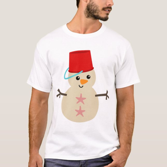 T-shirt Snowman mignon fait de sable avec seau pour Casque (Devant)