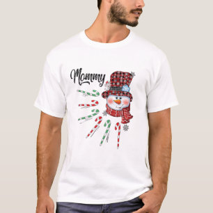 T-shirt Snowman Mommy Sucre de canne Rouge Cadeaux de Noël