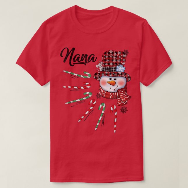 T-shirt Snowman Nana Sucre de canne Rouge Plaid Cadeaux de (Design devant)