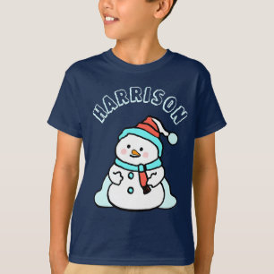 T-shirt Snowman Nom personnalisé Garçons Marine Noël