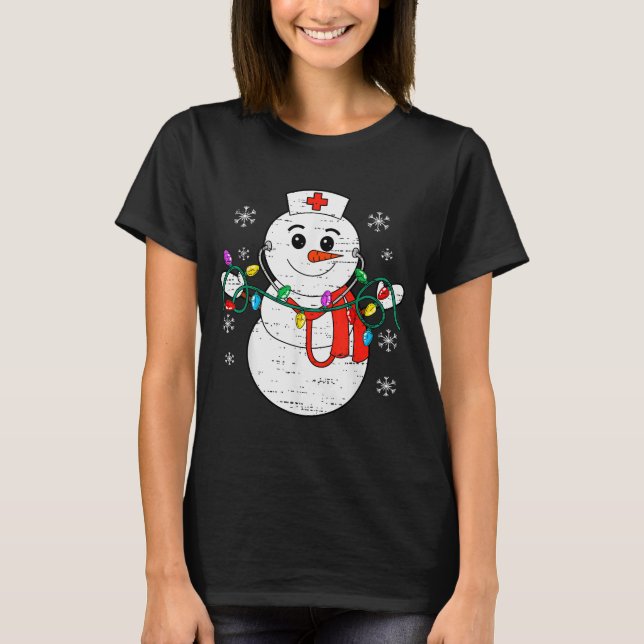 T-shirt Snowman Nurse Christmas Stethoscope Xmas Scrub Top (Devant)