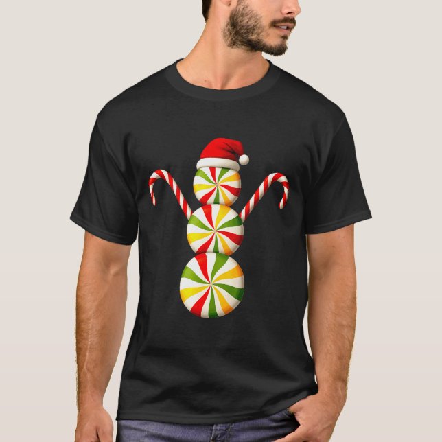 T-shirt Snowman Peppermint Candies Merry Christmas Pajamas (Devant)