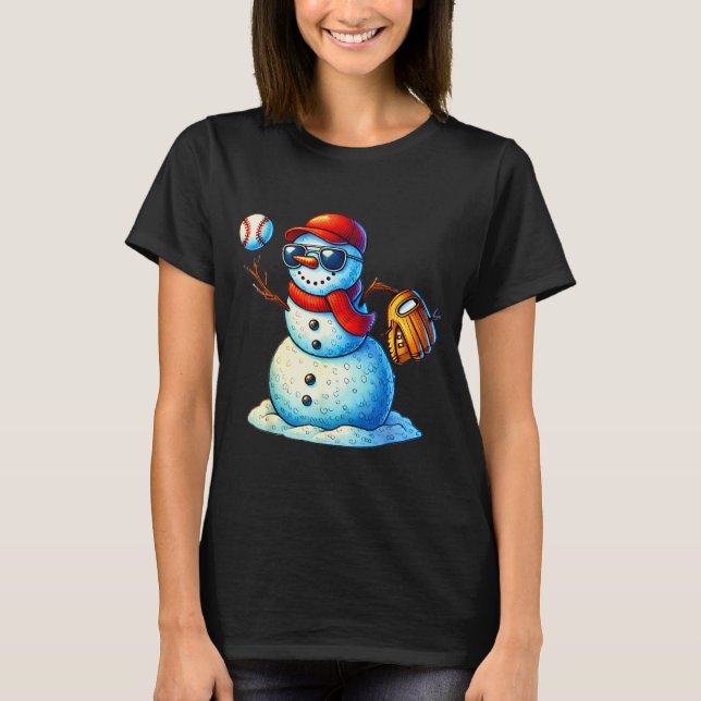 T-shirt Snowman Playing Baseball As Tcher Boys Teens Chris (Devant)