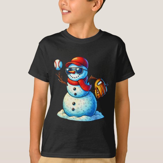 T-shirt Snowman Playing Baseball As Tcher Boys Teens Chris (Devant)
