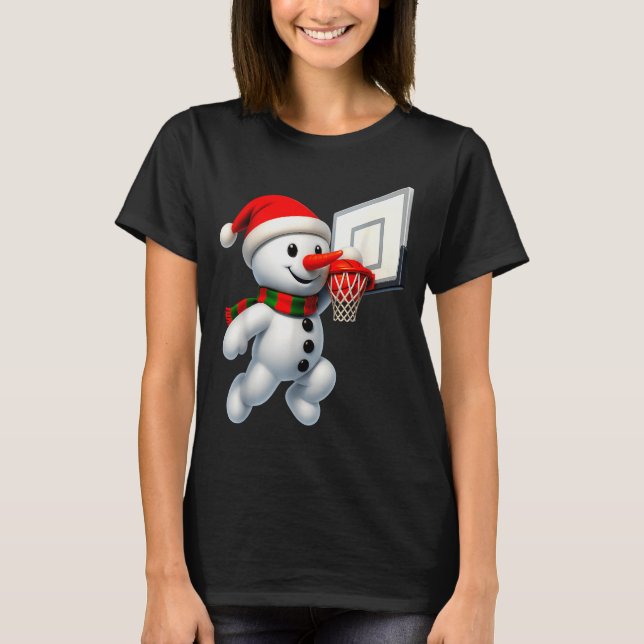 T-shirt Snowman Playing Basketball Merry Christmas Pajamas (Devant)