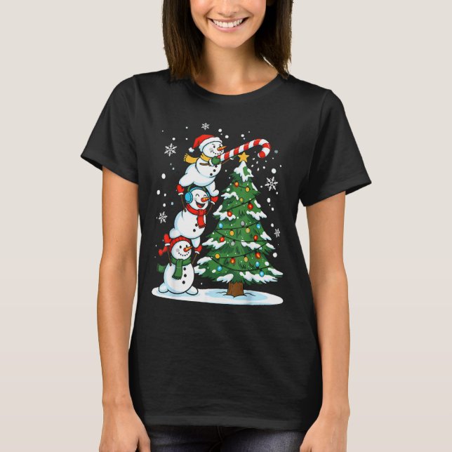 T-shirt Snowman Snowflake, Merry Christmas Tree, Xmas Holi (Devant)