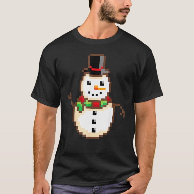 T-shirt Snowman souriant Xmas Retro 8 bits Pixel (Devant)