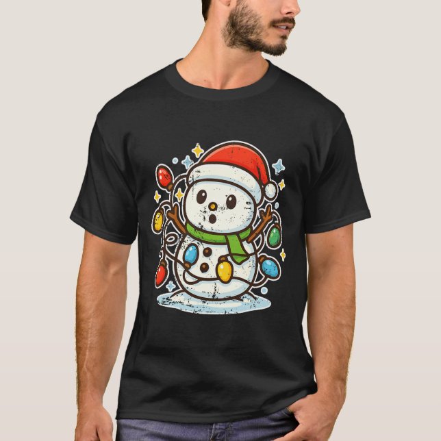 T-shirt Snowman Tangled In Holiday Lights Premium Tri-blen (Devant)