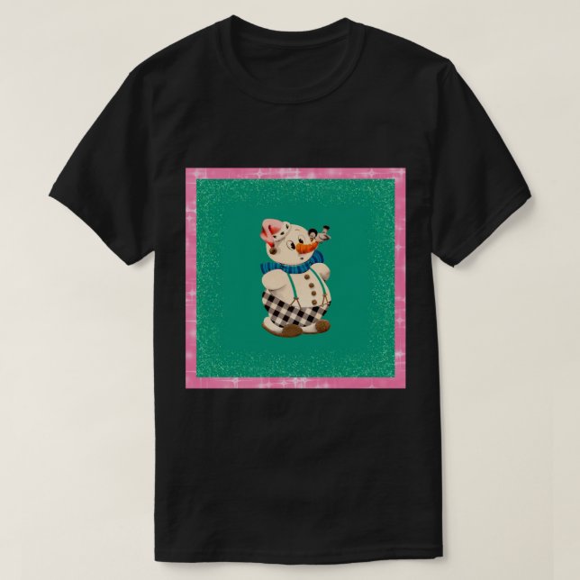 T-shirt Snowman Vintage Noël en noir (Design devant)
