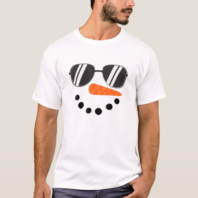 T-shirt Snowman Visage Lunettes de soleil Carottes Nez Noi (Devant)