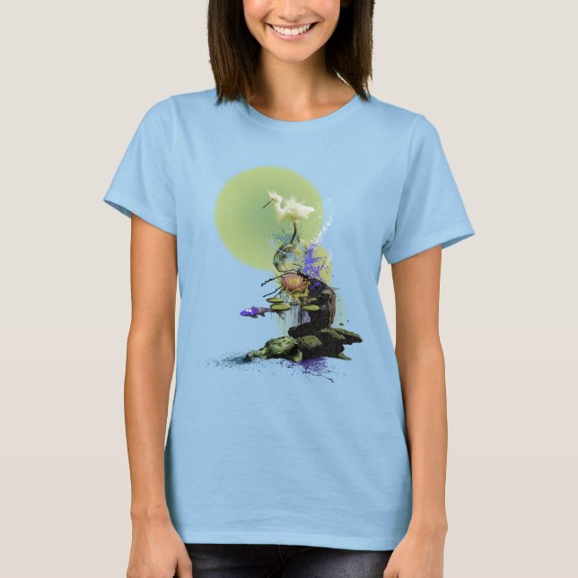 T-SHIRT SNOWY EGRET KOI FISH POND SERENITY (Devant)