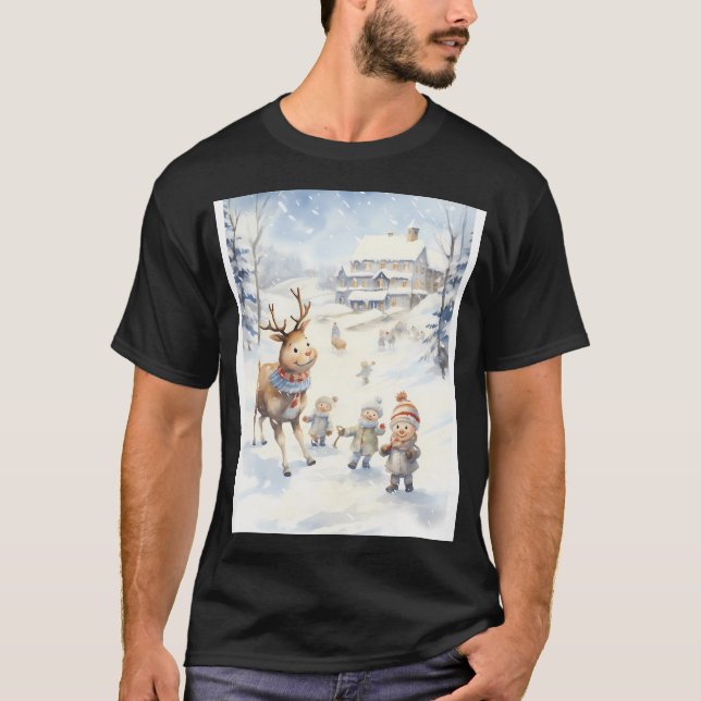 T-shirt Snowy Reindeer Frolic (Devant)