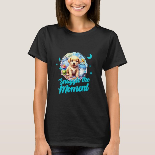 T-shirt Snuggle Le Moment Mignonne Bébé Bébé Coussin Chiot (Devant)