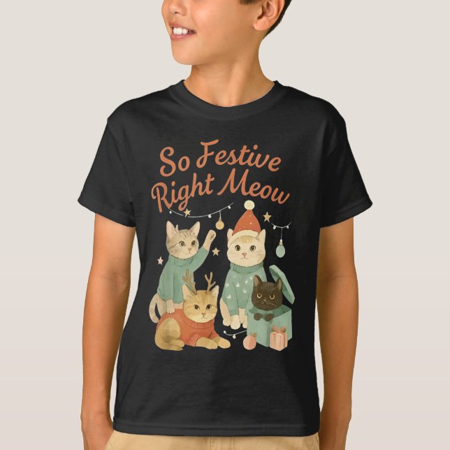 T-shirt So Festive Right Meow Funny Christmas Santa Cat  (Devant)
