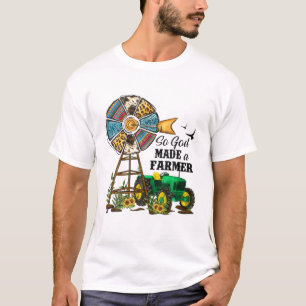 T-shirt So God Made A Farmer USA Flag Patriotic Farming Gi