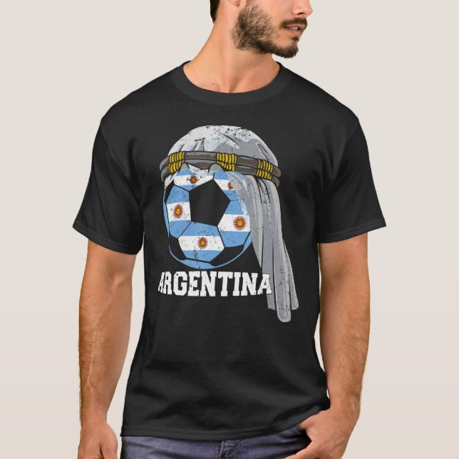 T-shirt Soccer ARGENTINA 2022 Drapeau balle arabe Keffiyeh (Devant)