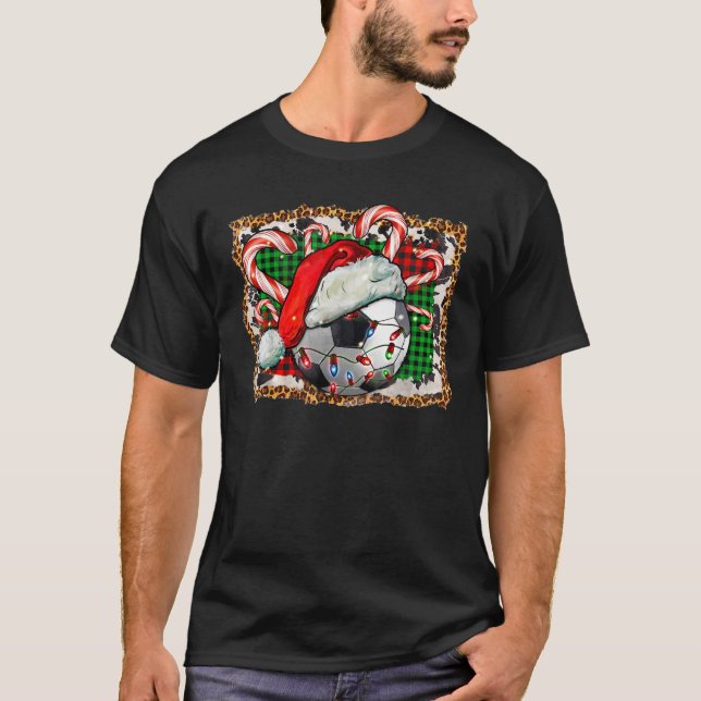 T-shirt Soccer Ball Christmas With Hat And Candy Cane Spor (Devant)