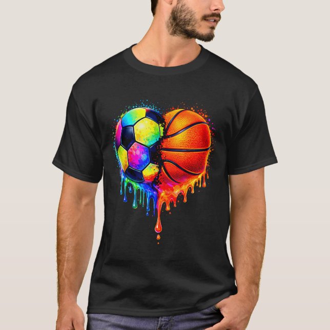 T-shirt Soccer Basketball Drip Heart Srts Valentines Day M (Devant)
