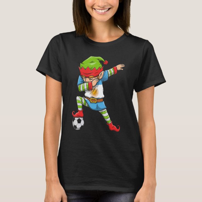 T-shirt Soccer Boy Dabbing Elf Squad Noël Argentine F (Devant)