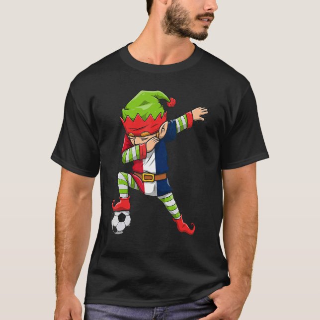 T-shirt Soccer Boy Dabbing Elf Squad Noël France Pied (Devant)