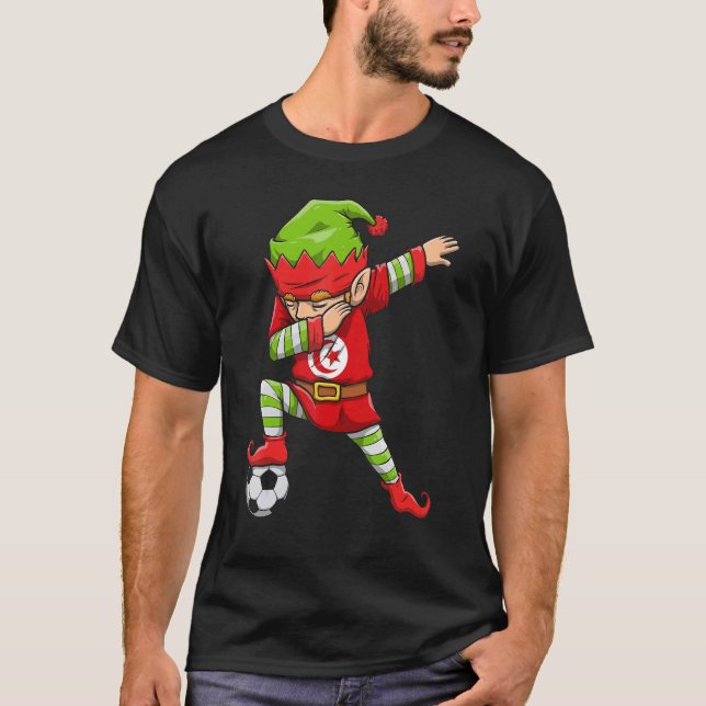 T-shirt Soccer Boy Dabbing Elf Squad Noël Tunisie Foo (Devant)