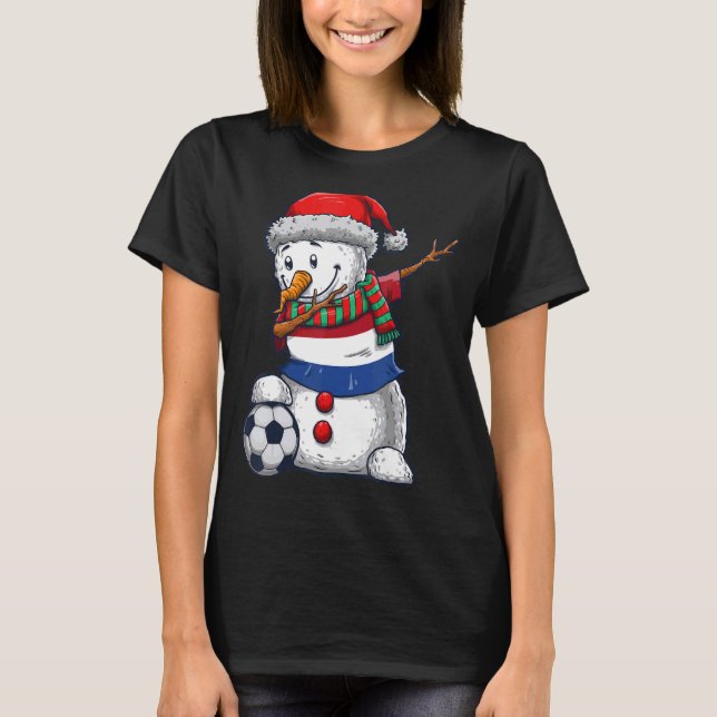 T-shirt Soccer Boy Dabbing Snowman Christmas Netherlands F (Devant)