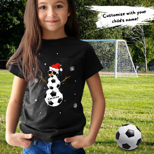 T-shirt Soccer de Noël Snowman Santa Hat Nom de l'enfant