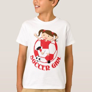 T-shirt Soccer Girl 1 et Ball Red and White v2