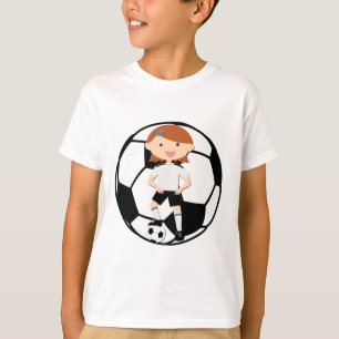 T-shirt Soccer Girl 3 and Ball Black and White