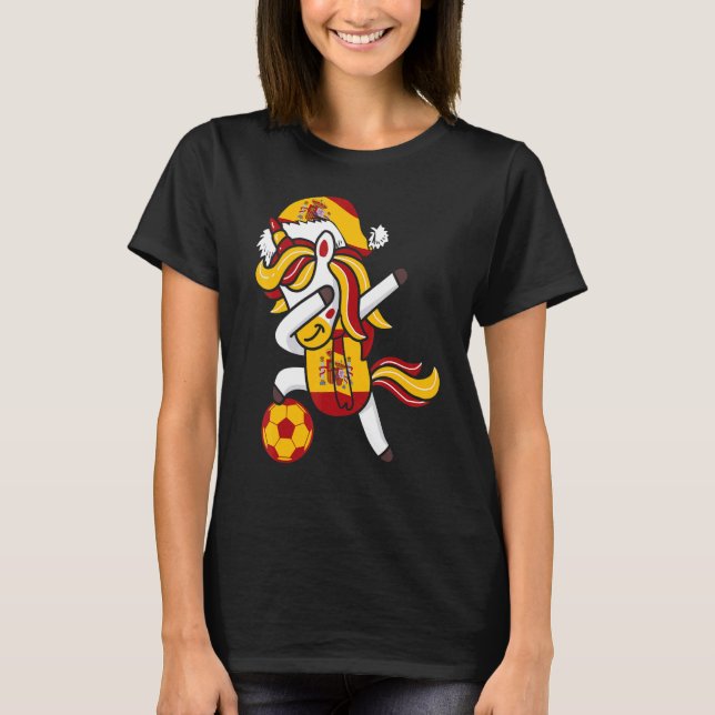 T-shirt Soccer Girl Dabbing Unicorn Casquette de Noël Espa (Devant)