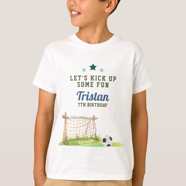 T-shirt Soccer “Let’s Kick Up Some Fun” Any Age Birthday (Devant)