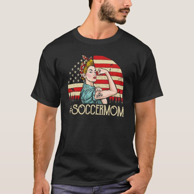T-shirt Soccer Maman Soccer Ball Womens American Flag Vint (Devant)
