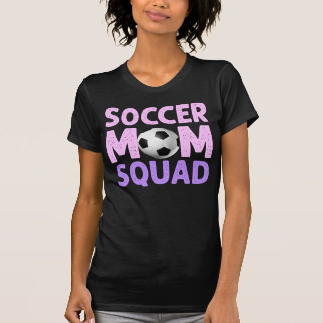 T-shirt Soccer Maman Squad en rose et violet (Devant)
