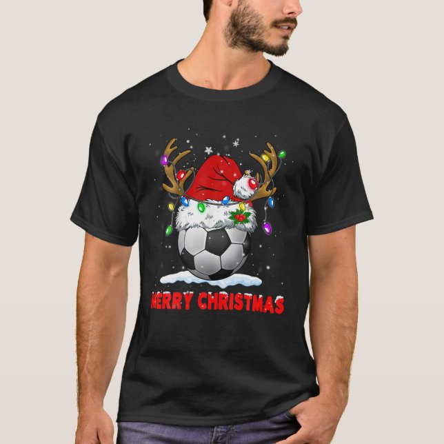 T-shirt Soccer Merry Christmas Santa Hat Reindeer Xmas Fam (Devant)