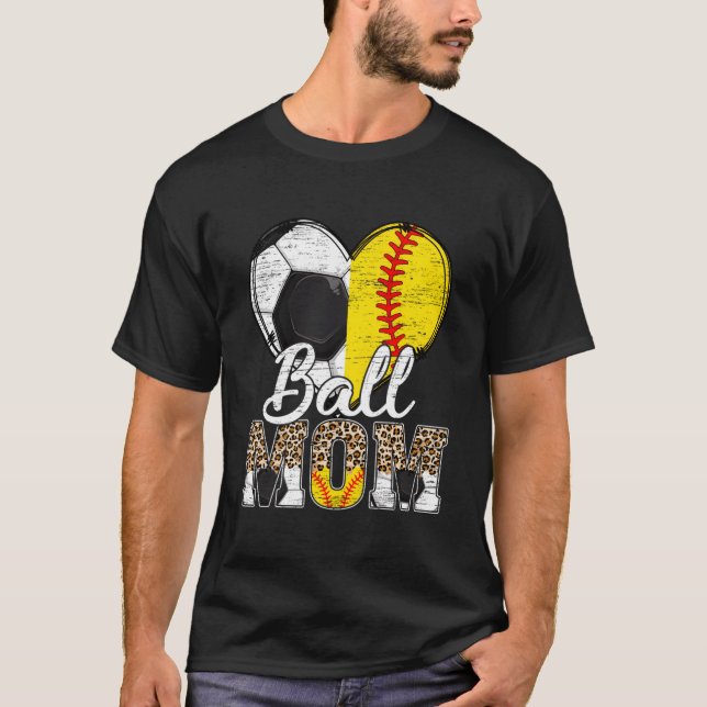 T-shirt Soccer Mom He Softball Mama Leopard Sport Mother'S (Devant)
