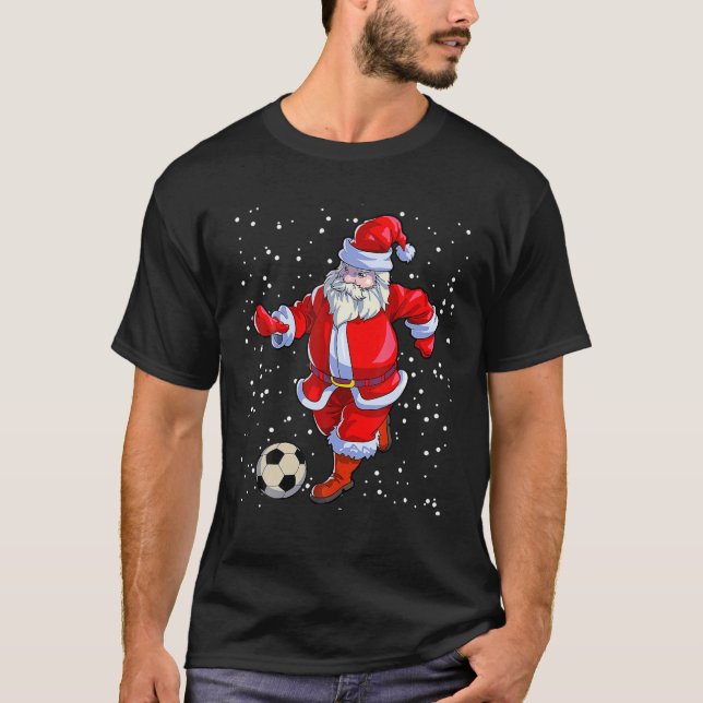 T-shirt Soccer Noël Hommes Enfants Garçons Soccer Père Noë (Devant)
