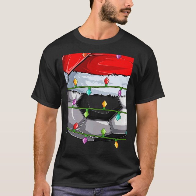 T-shirt Soccer Sports Xmas Lights Santa Soccer Christmas (Devant)