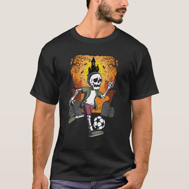 T-shirt Soccer Squelette Halloween Hommes garçons Joueur d (Devant)