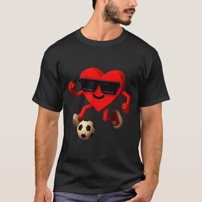 T-shirt Soccer Valentines Day Cute Funny Heart Boys Girls  (Devant)