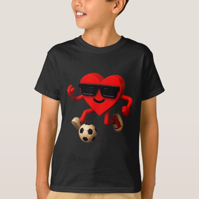 T-shirt Soccer Valentines Day Cute Funny Heart Boys Girls  (Devant)