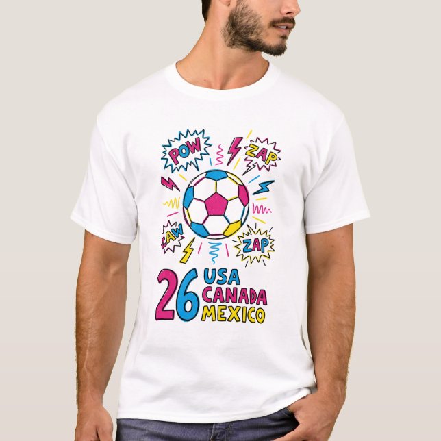 T-shirt Soccer World Cup 2026 USA Canada Mexico Neon Comic (Devant)