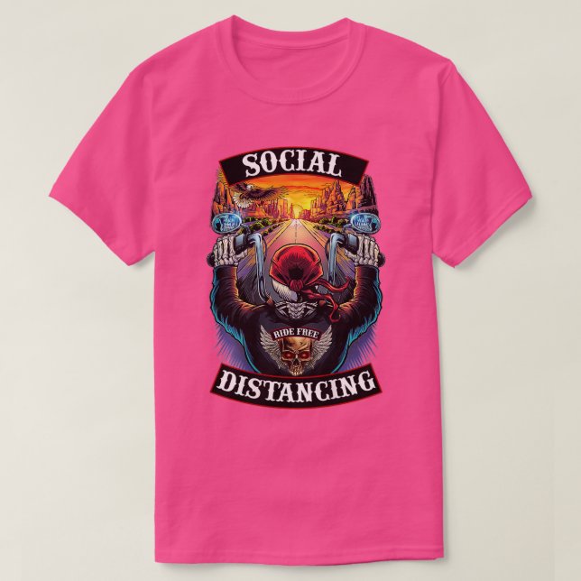 T-shirt Social Distances Mens Motorcycle Moker Skull (Design devant)