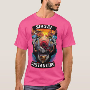 T-shirt Social Distances Mens Motorcycle Moker Skull