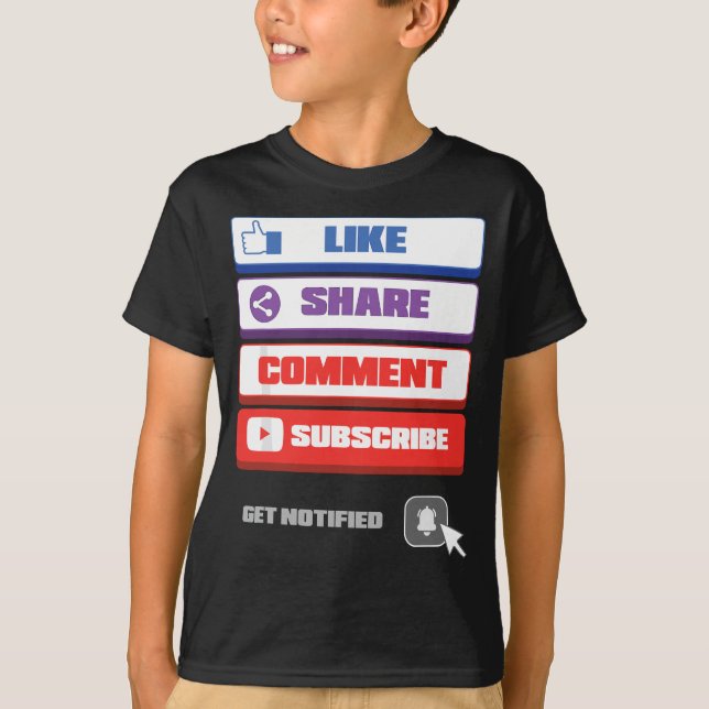 T-shirt Social Media Like Share Comment Abonnez-vous Vlogg (Devant)